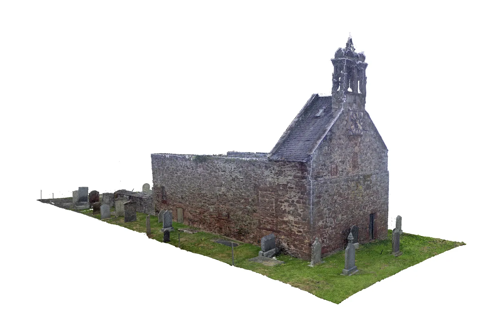 Laser scan point cloud of Turriff church and its graveyard, seen from above
